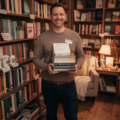 地域の書店で新刊とスタッフの推薦本が並ぶ棚の写真